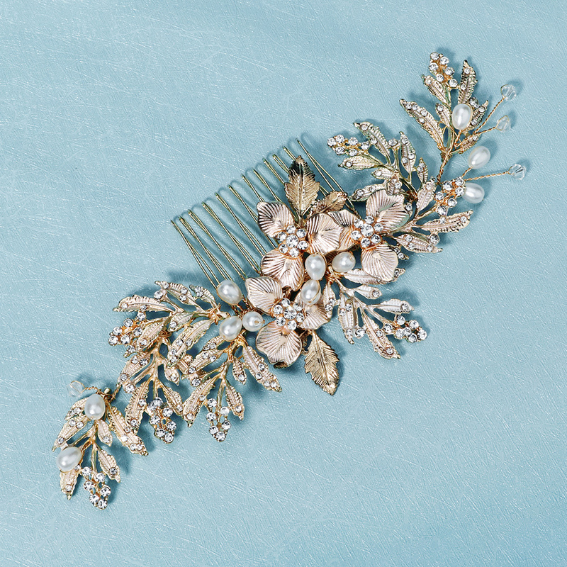 Haarspelden met miallo-bladmotief, bruidsaccessoires voor vrouwen, gouden bruidshoofdtooi met strass-steentjes, feestjuwelen