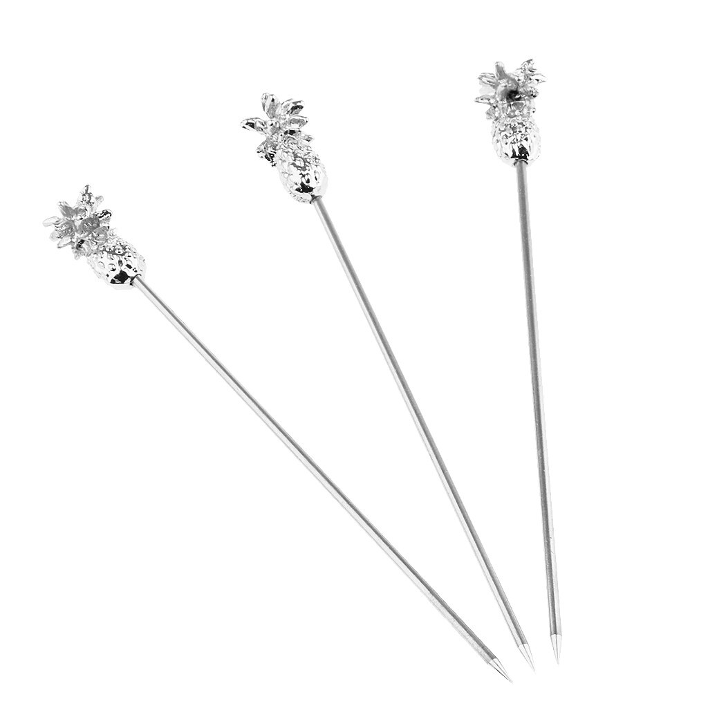 3PCS Stainless Steel Swizzle Sticks Fruit Pineapple Stick Cocktail Pick for Kitchen Bar Accessory Rose Gold