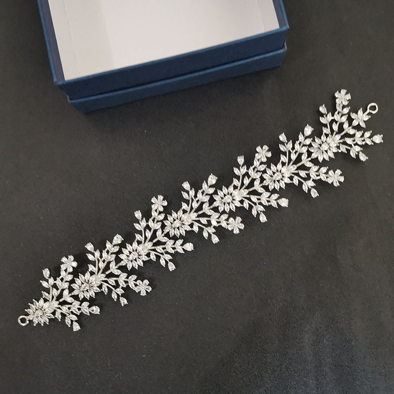 SLBRIDAL di Lusso Flessibile Pieno Zircone Cubico di Nozze Diadema Della fascia Da Sposa Damigelle D'onore corona CZ Accessori Dei Capelli Dei Monili Delle Donne