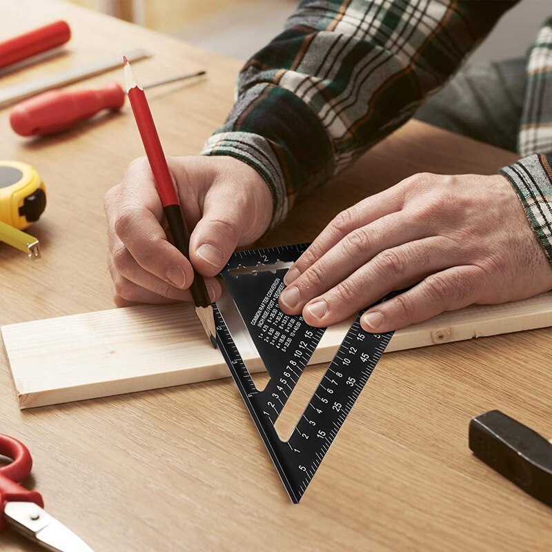7 Inch Speed Square Layout Tool Aluminum Alloy Triple-Cornered Ruler Precise Measuring Tool For Woodworking Engineer