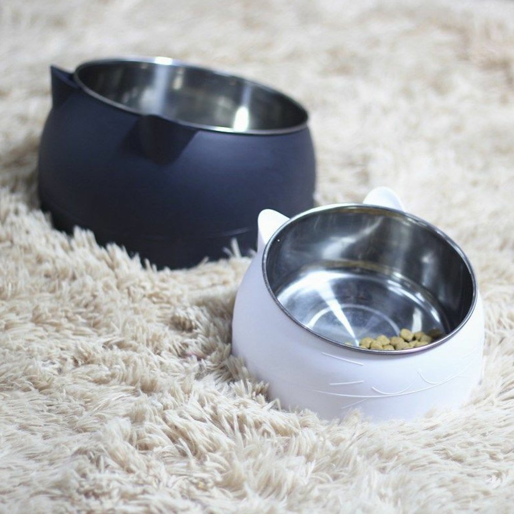 Cuenco de acero inoxidable antideslizante para gatos, Base para cachorros, alimentador de agua potable, plato inclinable de protección para el cuello, cuenco para mascotas