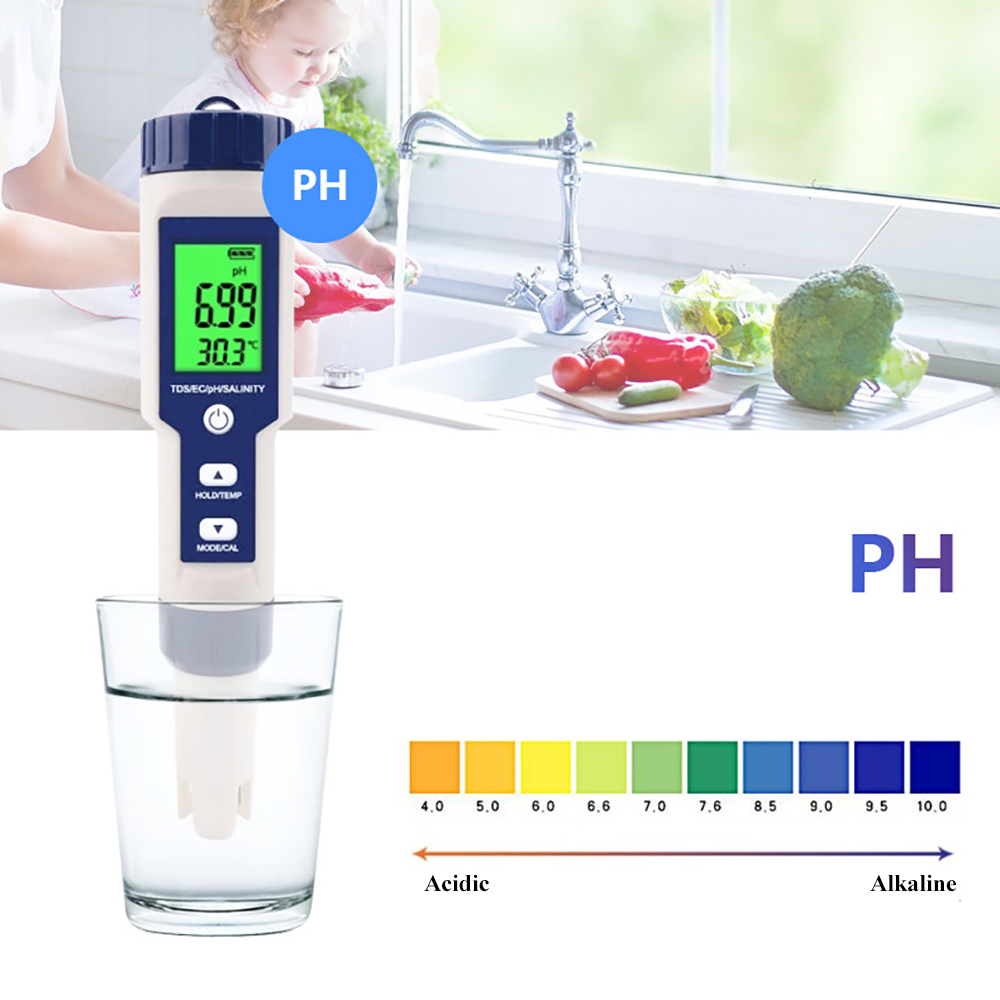 Ph Meter 5-In-1 Ph/Tds/Ec/Zoutgehalte/Temp Meter Water Quality Tester voor Voedsel Drinkwater Aquaria