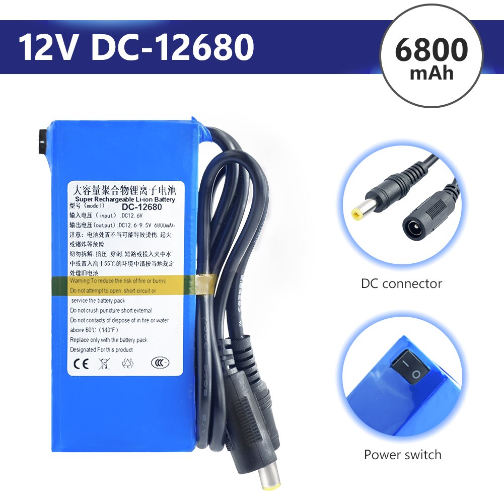 Li-ion Battery DC 12 V 12.6V Rechargeable Lithium Ion Battery Pack + On/Off Switch Bms 4800/6800/8000/9800/15000/20000mAh: DC-12680