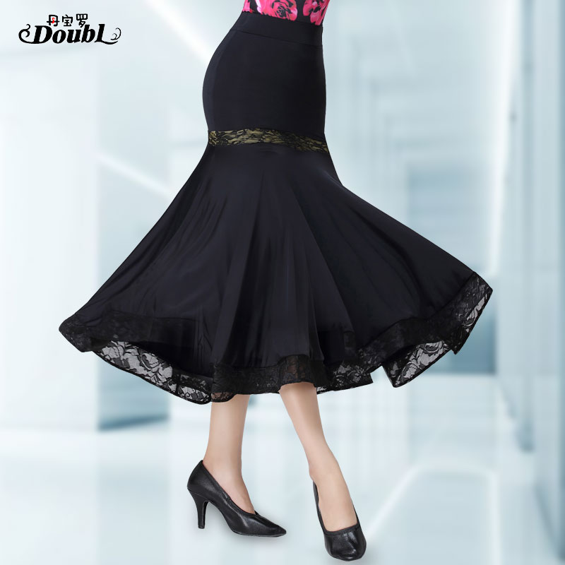 DOUBL-falda de baile larga para baile, Ropa de baile de salón, estilo, estándar nacional, práctica moderna, envuelta en la cadera,
