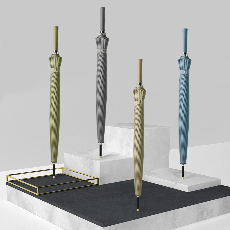 24K Large Umbrella Rain Women Men GlassFiber Umbrella Strong Windproof Wooden Handle Women Paraguas Parasol