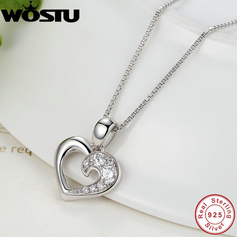 925 Sterling Silver Our Hearts & Love Pendant Necklaces Clear CZ for Women Girls Jewelry Birthday CQN028