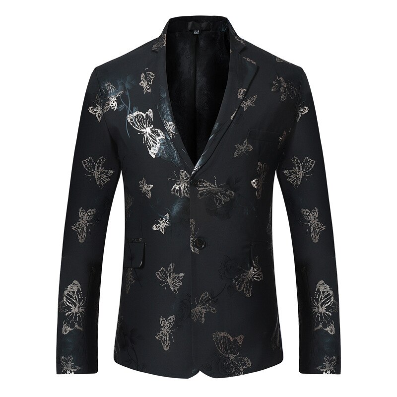 Rosa blomsterprint blazer herremerke enkeltspent jakkeslag dressjakke mannlig bryllup brudgom scenekostyme homme rød xl: Svart / S