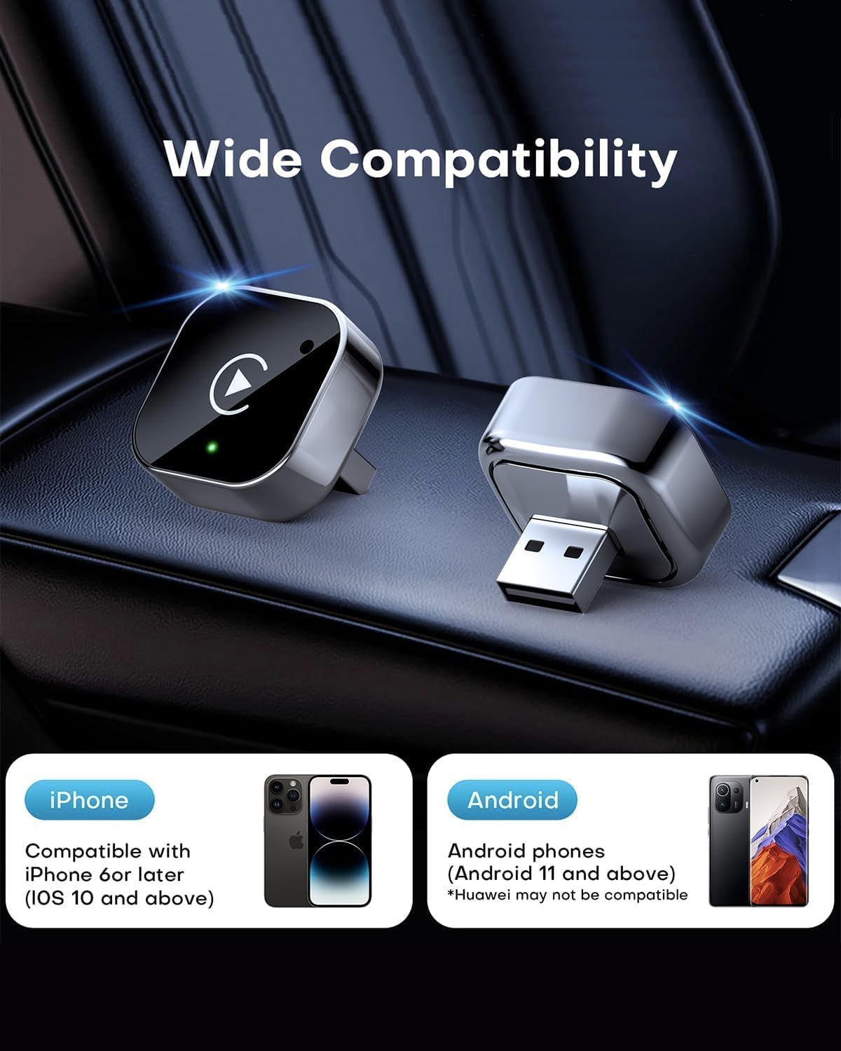 Draadloze carplay-adapter voor apple iphone & android (upgrade), plug-and-play, snelle en stabiele verbinding met carplay & android.