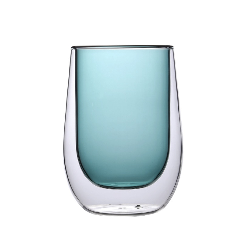 Dobbeltlags glasskopp 200/300/400ml farger høy temperaturbestandig kaffe melk juice kopp glass krus vinglass drikkevarer: Innsjøblå / 200ml