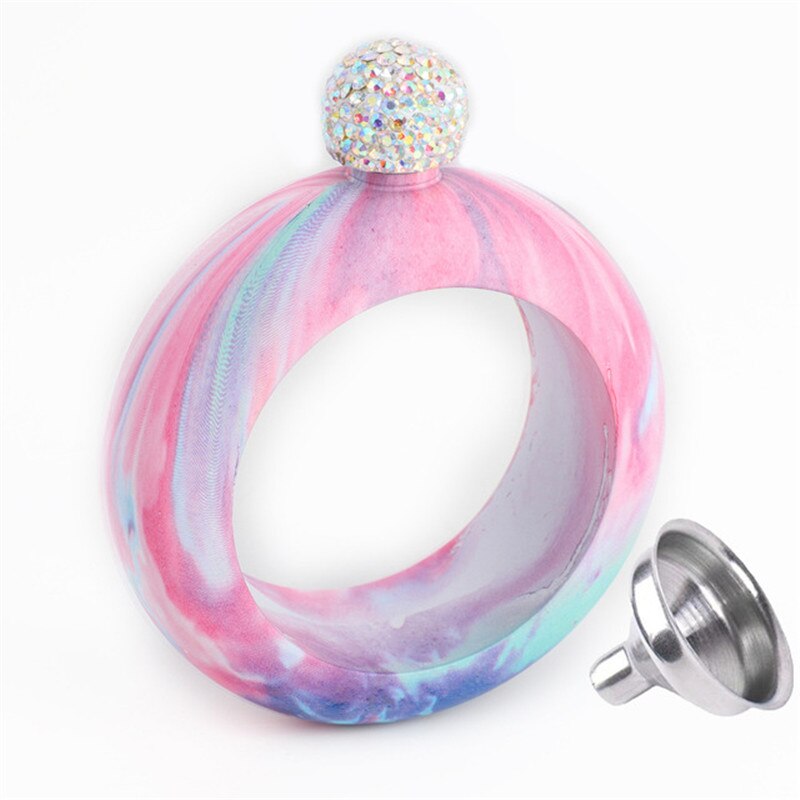 Bracelet rond Portable de 3.5oz avec couvercle en diamant, gourmette ronde, bouteille de bière, de Whisky, de mariage: J With Rhinestones