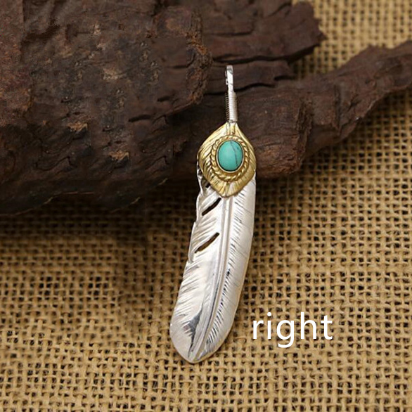 Goro‘s Takahashi 925 Sterling Silver Natural Stone Turquoise Feather Necklace Pendant for Men Women fine jewelry GP35: D right