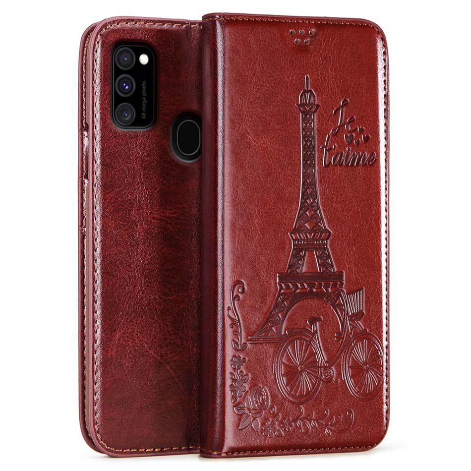 Luksusowe Retro Slim skórzane etui z klapką do Samsung Galaxy M31 przypadku portfel stojak magnetyczny okładka książki do Samsung M31 przypadkach: Brown  -- Ta