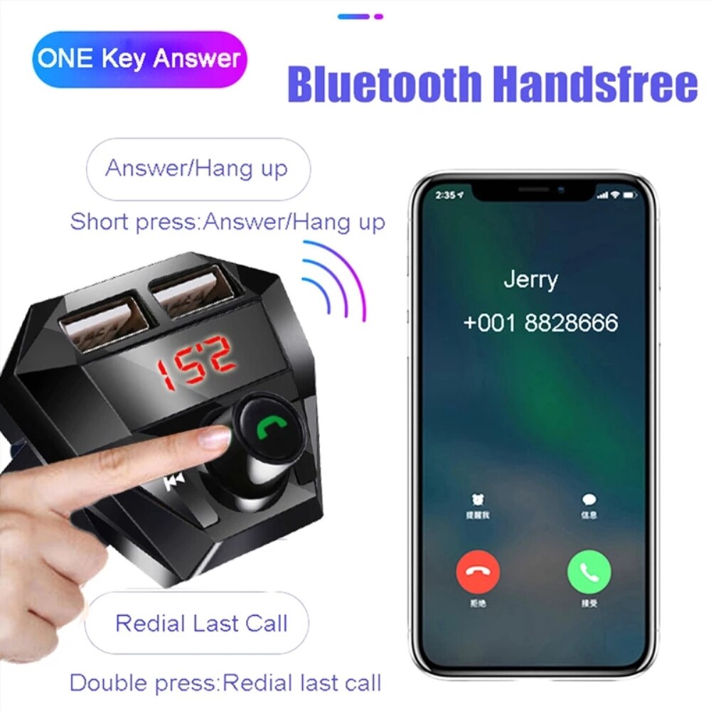 Car Bluetooth 5.0 Fm Transmitter Mp3 Player Fm Transmitter TF/U Support Fast Dual Receiver 3.1A Audio USB Handsfree Disk
