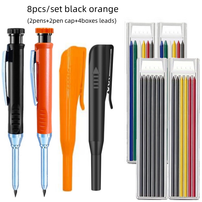 2.8mm Solid Carpenter Pencil with Pencil Cap and Built-in Sharpener for Deep Hole Mechanical Pencil scribing Marking Woodworking: Orange