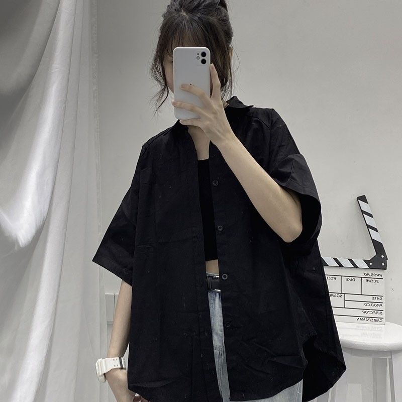 Blusas de manga tres cuartos para mujer, ropa de verano, color sólido, Ulzzang, prendas de vestir negras, Tops que combinan con todo, Ins Retro, estudiantes de: S