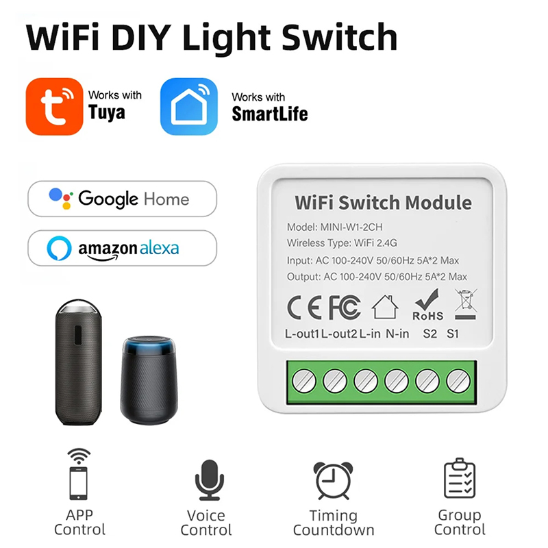16A Wifi accorto interruttore Modulo interruttori luce casa intelligente Controllo bidirezionale Funziona con Tuya accorto vita con Alexa Google casa condivisione