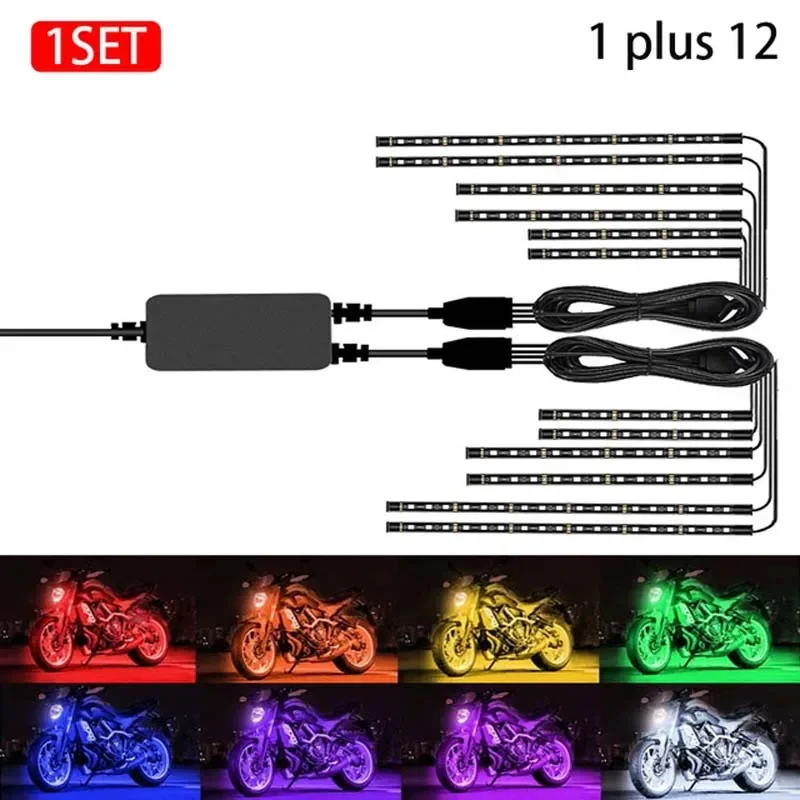 6 in 1 Led Underglow Lights for Motorcycle Glowing Accessories Decorative Lighting RGB Neon Flexible Strip APP Control Backlight: Lavender