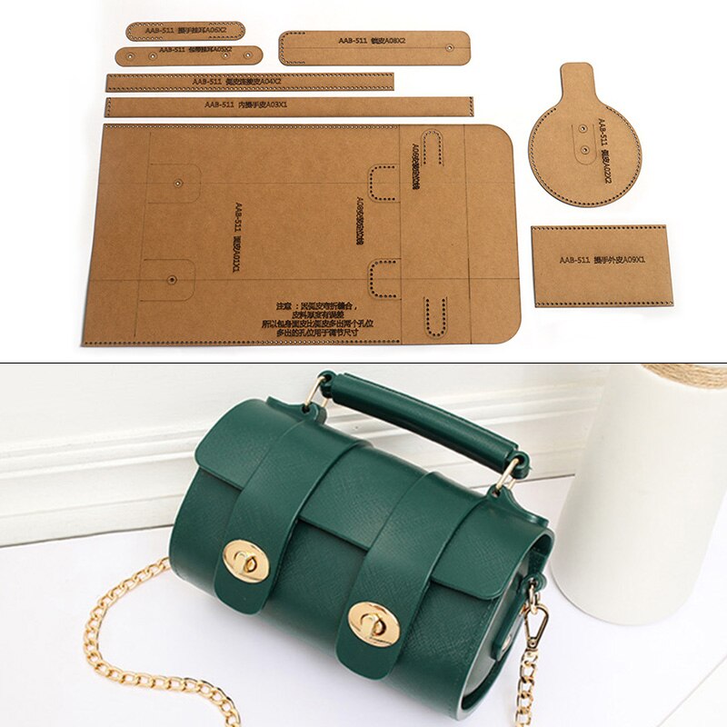1Set Diy Kraftpapier Template Schoudertassen Cilinder Tas Crossbody Tas Leer Ambachtelijke Patroon Diy Stencil Naaien Patroon 20*10 Cm