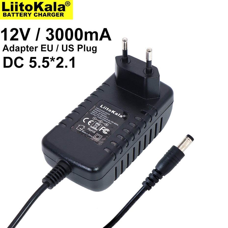 Liitokala 12V 3A Adapter Voeding Monitor Deur Dc 5.5*2.1Mm Eu/Us Plug Input Ac 100-240V