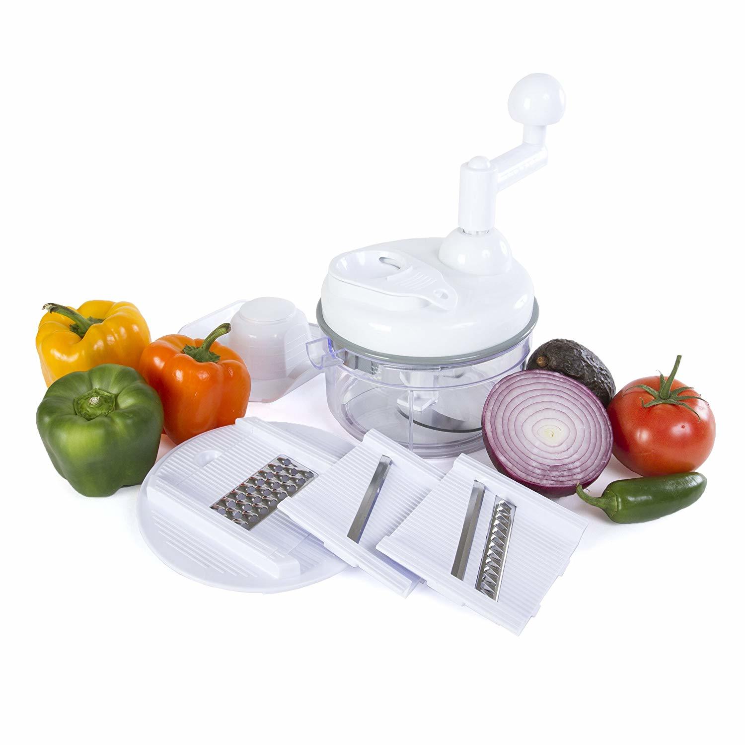Manual Food Chopper 4 in1 Miracle Chopper Salsa Maker Blender Slicer Shredder and Julienne – As Seen on TV Manual Food Processor