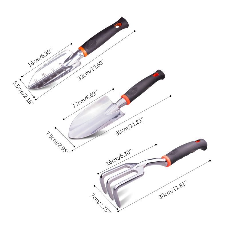 Ensemble d'outils de jardin 3 pièces truelle de greffe de main caoutchoutée et râteau à main de cultivateur