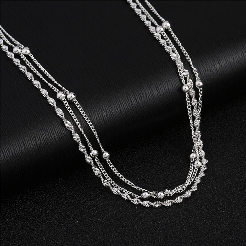 925 Sterling Silver Bracelets For Women Jewelry Multilayer Charm Beads Anklet Accessories For Girls 5B252