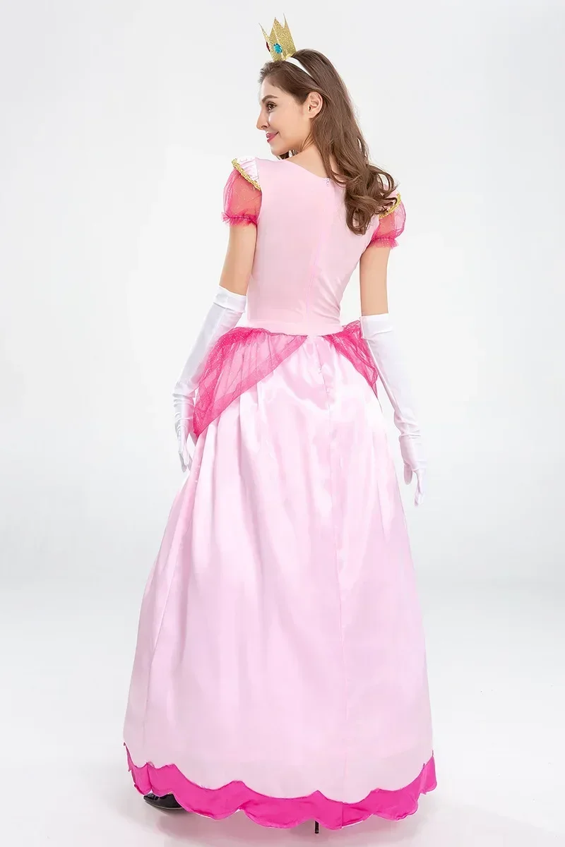 Costume da principessa peach per donna, cosplay, festa di halloween, travestimento, abbigliamento per donna, abito rosa elegante