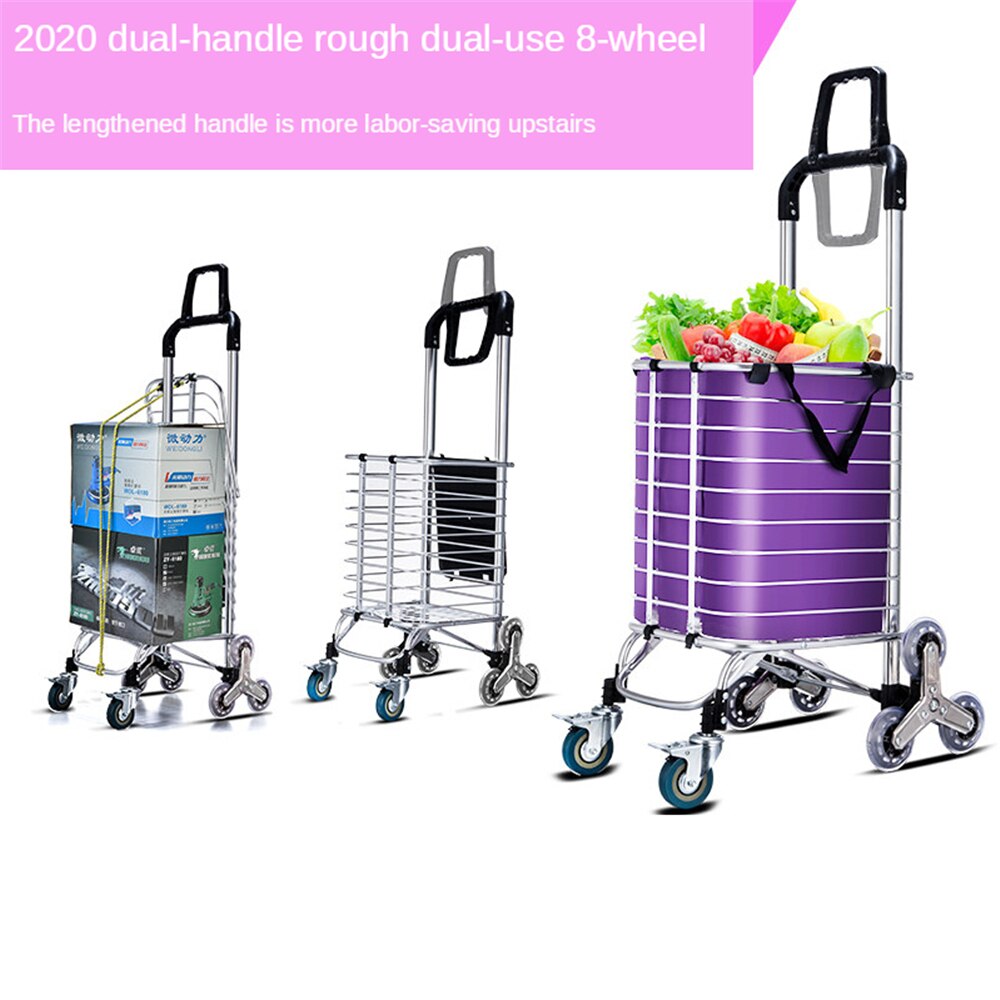 B-LIFE Folding Shopping Cart with Cover Moving Chair Portable Grocery Utility Lightweight Stair Climbing Waterproof Canvas Bag: 8 wheels