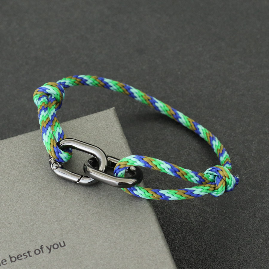 Kreatives Seilarmband für Männer, handgefertigt, verschiebbar, verstellbar, nautisches Armbinde, doppelter Karabinerhaken, böhmisches Armbinde, Homme-Zubehör: Dunkelgrün