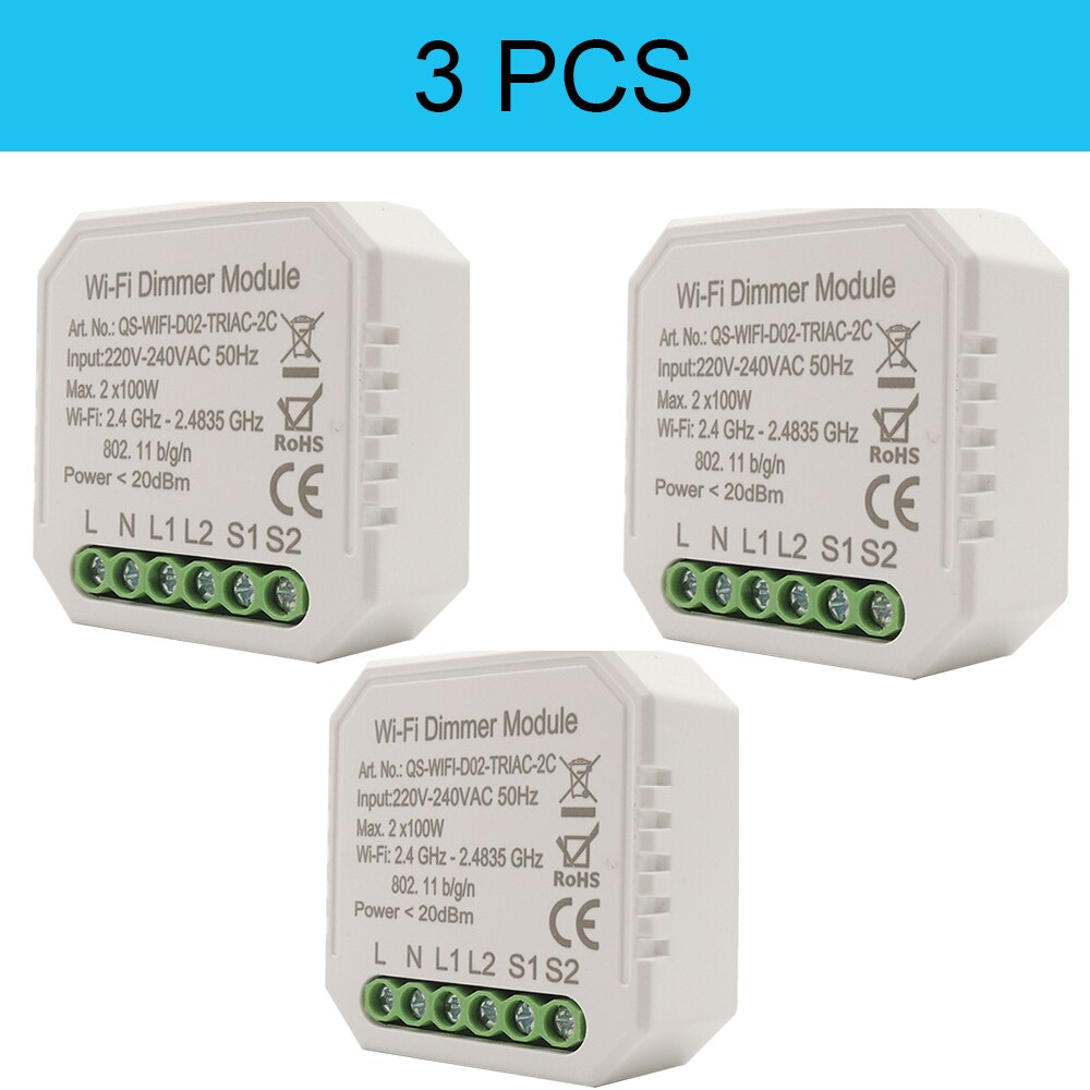 Smart Wifi Lamp Dimmer 2-Gang Breaker Module Tuya App/Smart Leven, werkt Met Alexa/Googlehome, Verstelbare Licht Helderheid: Dimmer02 3