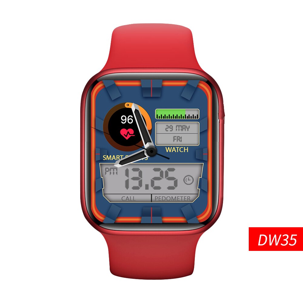 Cobrafly IWO DW35 Smart Uhr 1,75 zoll Bildschirm 44MM Bluetooth Anruf Drahtlose Ladegerät herren Uhren Körper Temperatur PK i8 pro HW16: Rot