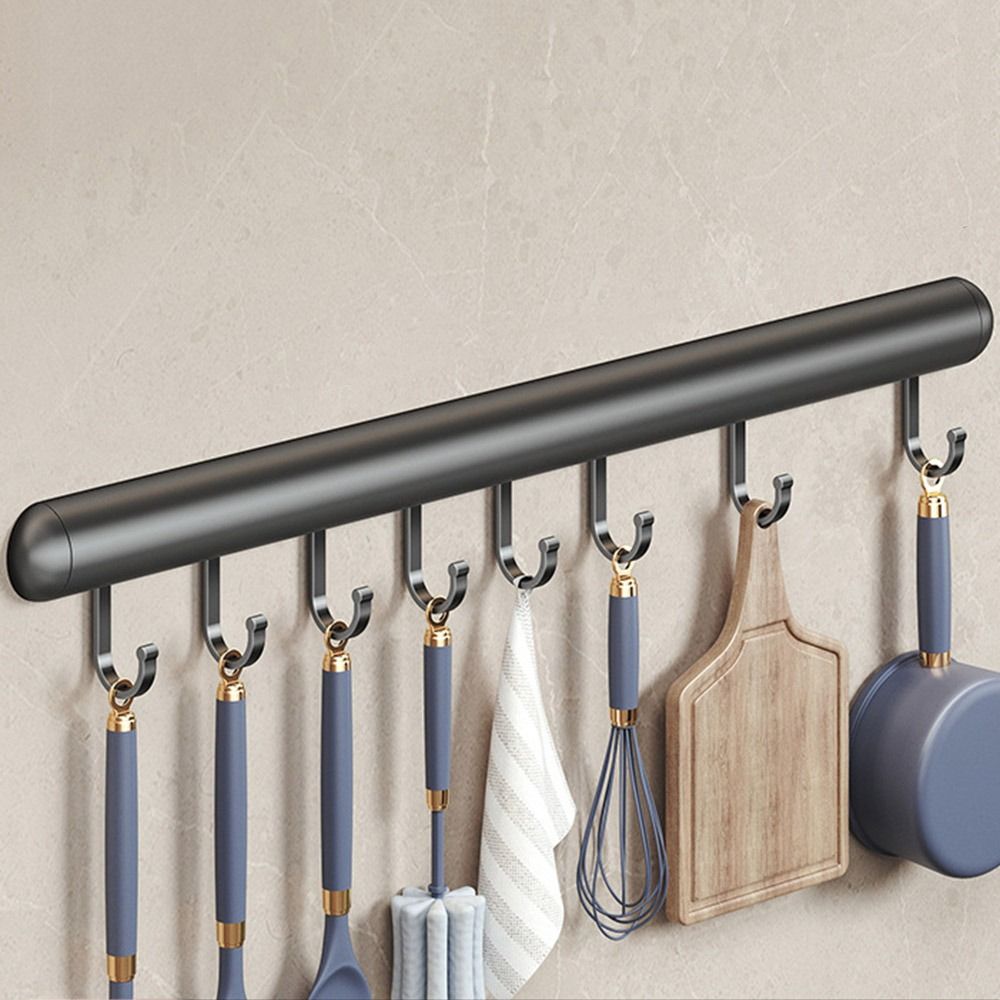 20-50cm kjøkkenkroker, veggmontert aluminiumshylle, skjeoppbevaringskrok, svart/grå, med bevegelig krok, skaphylle: Militærgrønn