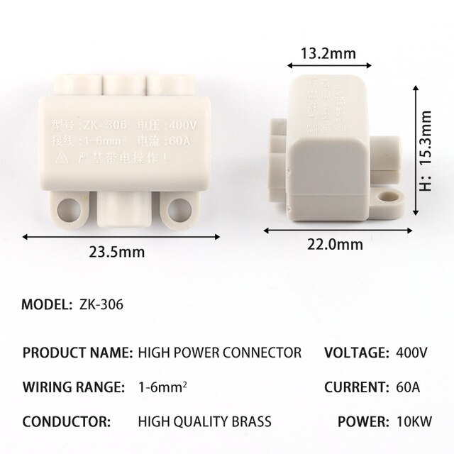 hoch Energie Splitter Schnell Draht Stecker Terminal Block 60A/400V 1-6mm2 Elektrische Kabel Kreuzung Kasten ZK-306/506 anschlüsse: ZK-306 / 5 Stck