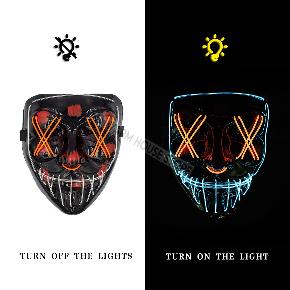 Halloween Party Trend LED Mask Purge Masks Election Mascara Costume DJ Party Light Up Cool Masks Glow In Dark: ice blue and orange