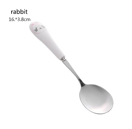 Tenedor con dibujo de gato, cuchara agitadora de mango largo de acero inoxidable, fruta, tenedor cuchara café, mango de cerámica, 1 ud.: rabbit