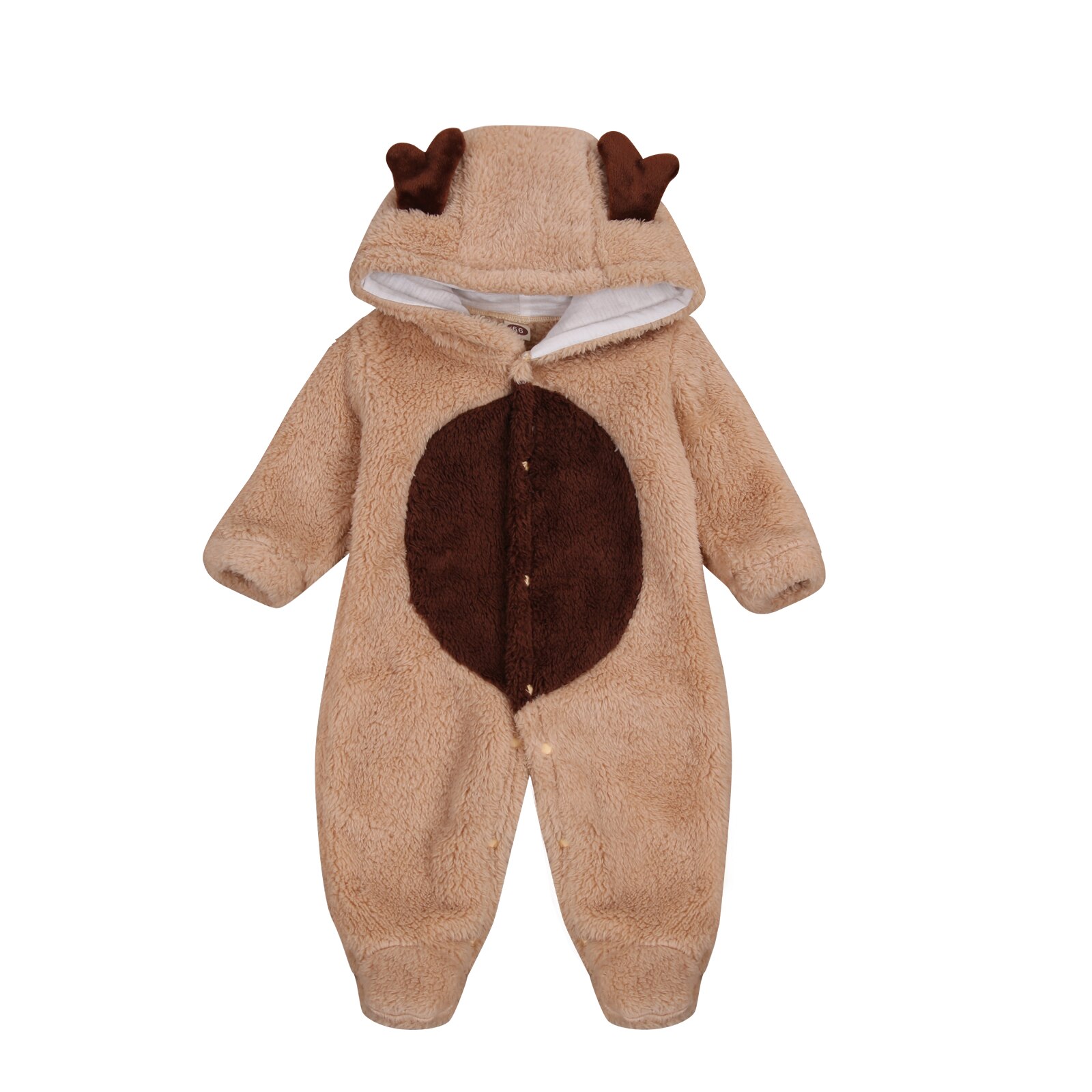 Mono con capucha para recién nacido, niño y niña, mono con orejas de ciervo de dibujos animados, pantalones largos de manga larga con una botonadura, Creepers, trajes: 66