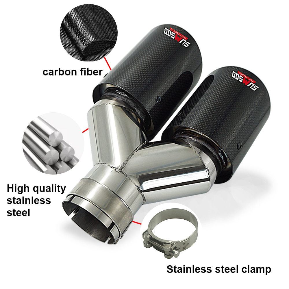 SUMSOO 1 Stück Echtes Y bilden Auto Auspuffrohr Änderung mit Doppel Auslauf Kohlenstoff Faser Schalldämpfer Rohr Spitze