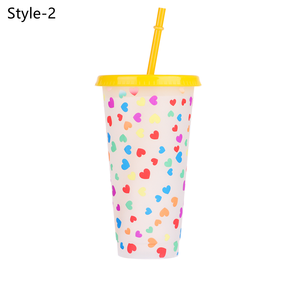 710ml Plastic Reusable magic Color Changing Water Cup Temperature Discoloration Water Bottle With Lid/Straw: Style-2