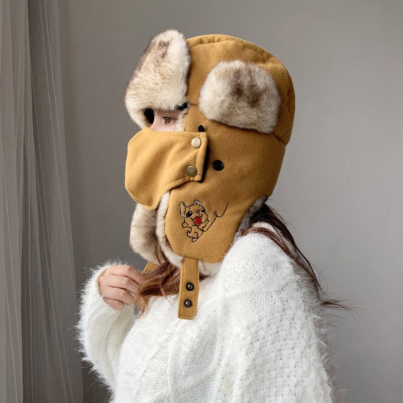 The Modern Ushanka-gorro de invierno resistente al viento, gorros cálidos para exteriores, con orejeras, para mujer: YELLOW