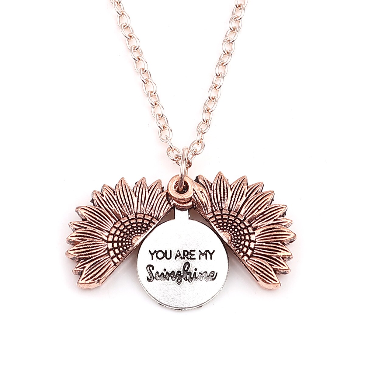 Bericht Zonnebloem Harten Ketting Antiek Goud Zilver Kleur Verborgen Bericht "U Bent Mijn Zonneschijn" Kan Open 52Cm lange, 1 Stuk: Rose Gold Color / Single Side Mesaage