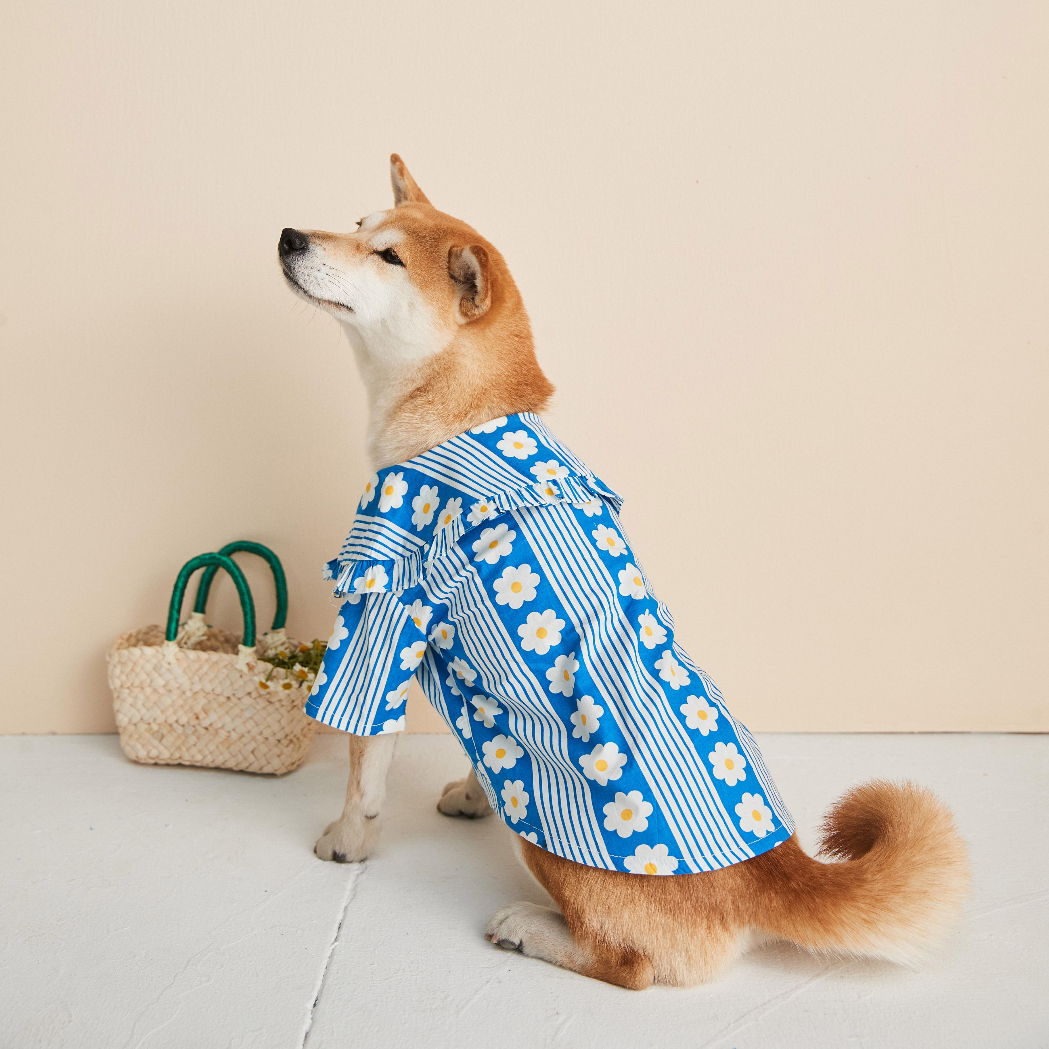 Dog clothes spring and summer thin lotus leaf flower shirt Teddy Schnauzer Pomeranian fighting Shiba Inu cat pet clothes