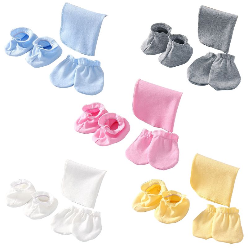 Pasgeboren Zachte Katoen Speeksel Handdoek Handschoenen Voet Cover Set Anti Scratch Wanten A2UB