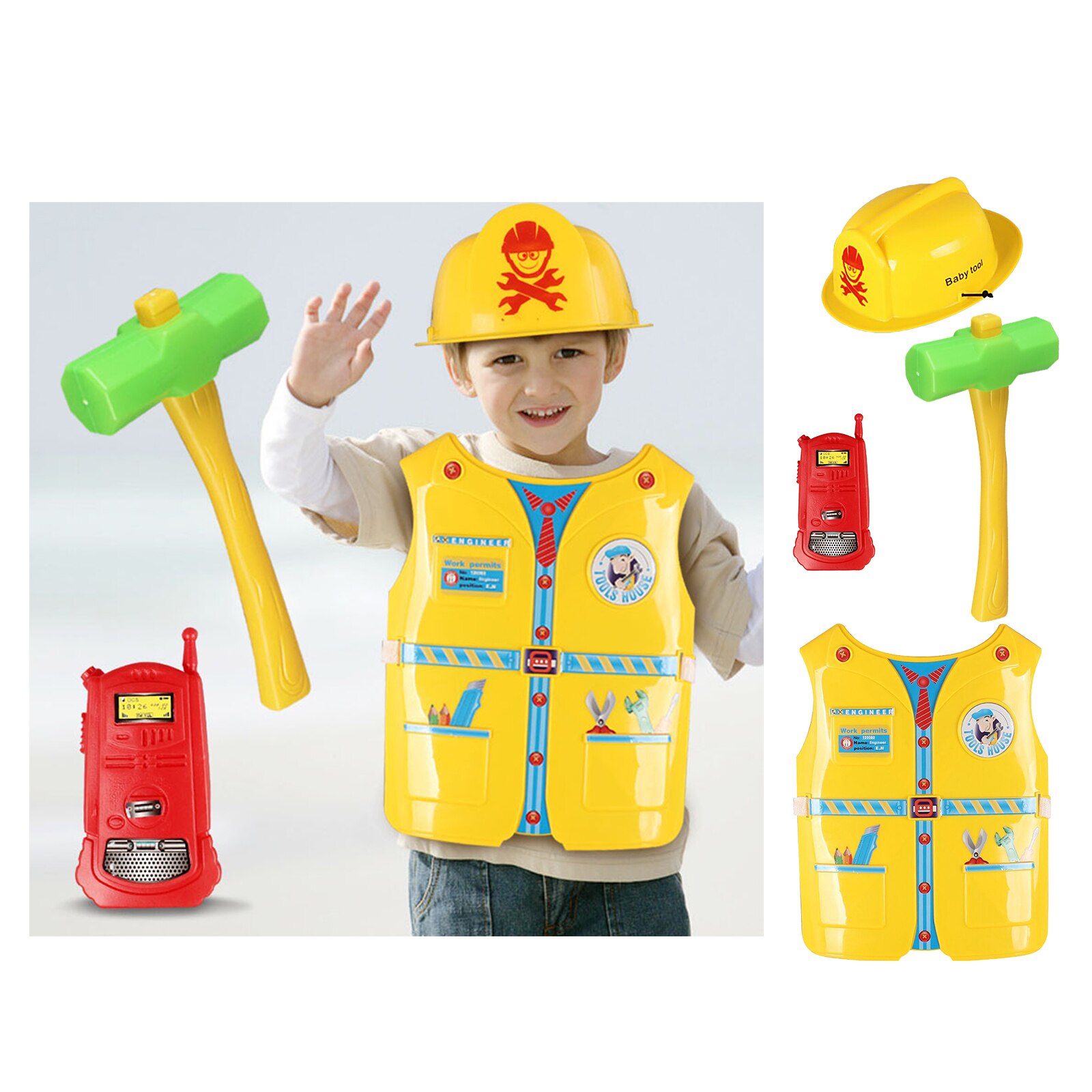 Construction Worker Costume Role Play House Kit Set Engineering Dress Up Educational Toy Kids Boys Girls