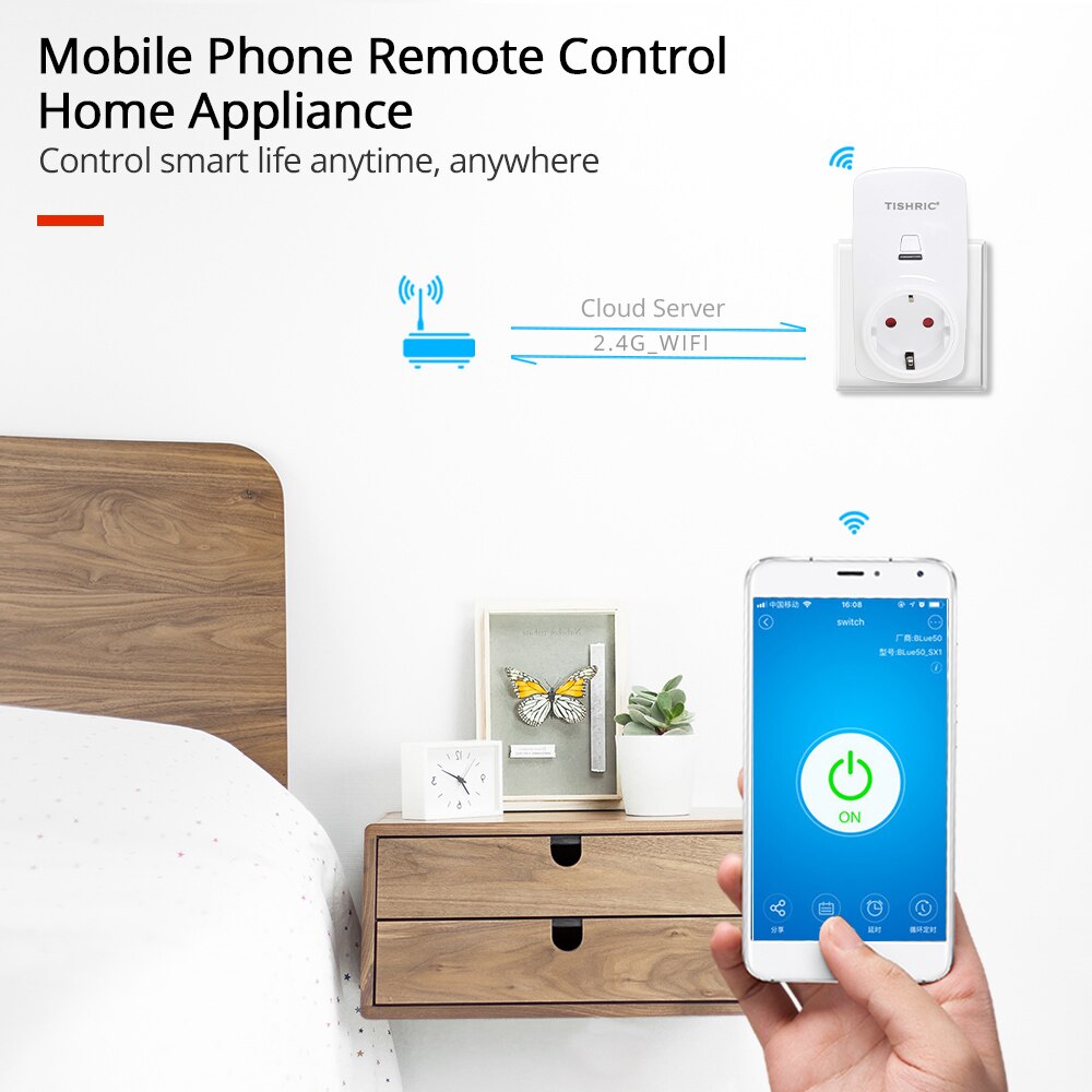 Smart Plug TISHRIC 16A - Presa WiFi Control - Timer - App Ewelink - Compatibile Alexa & Google Home