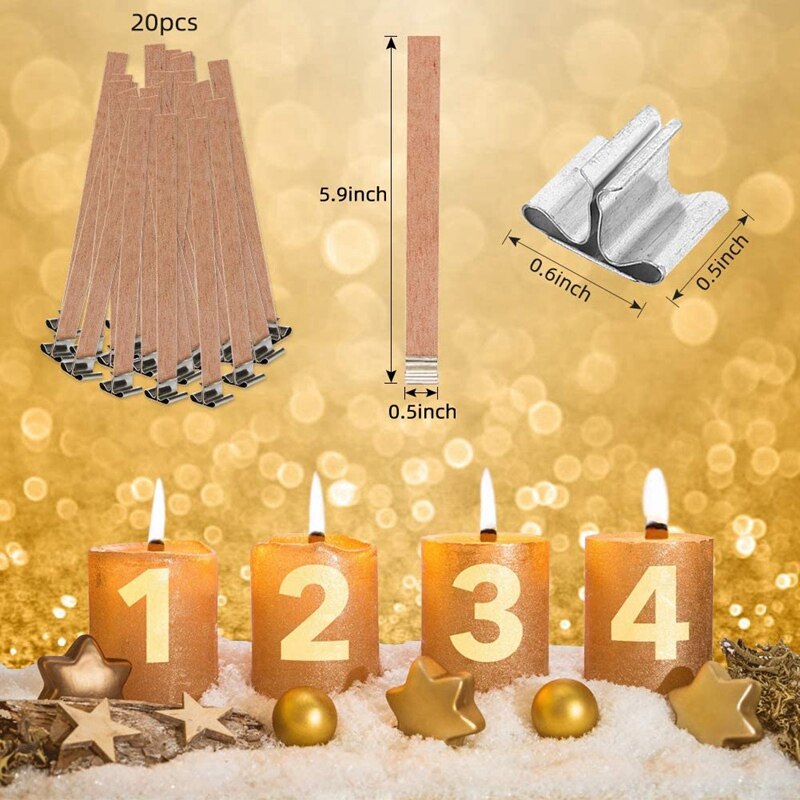 DIY Candle Making Set, 550Ml Pouring Pot with Scale+100Pcs Candle Wicks+20Pcs Wood Natural Candle Wicks with Metal Stands+100Pcs