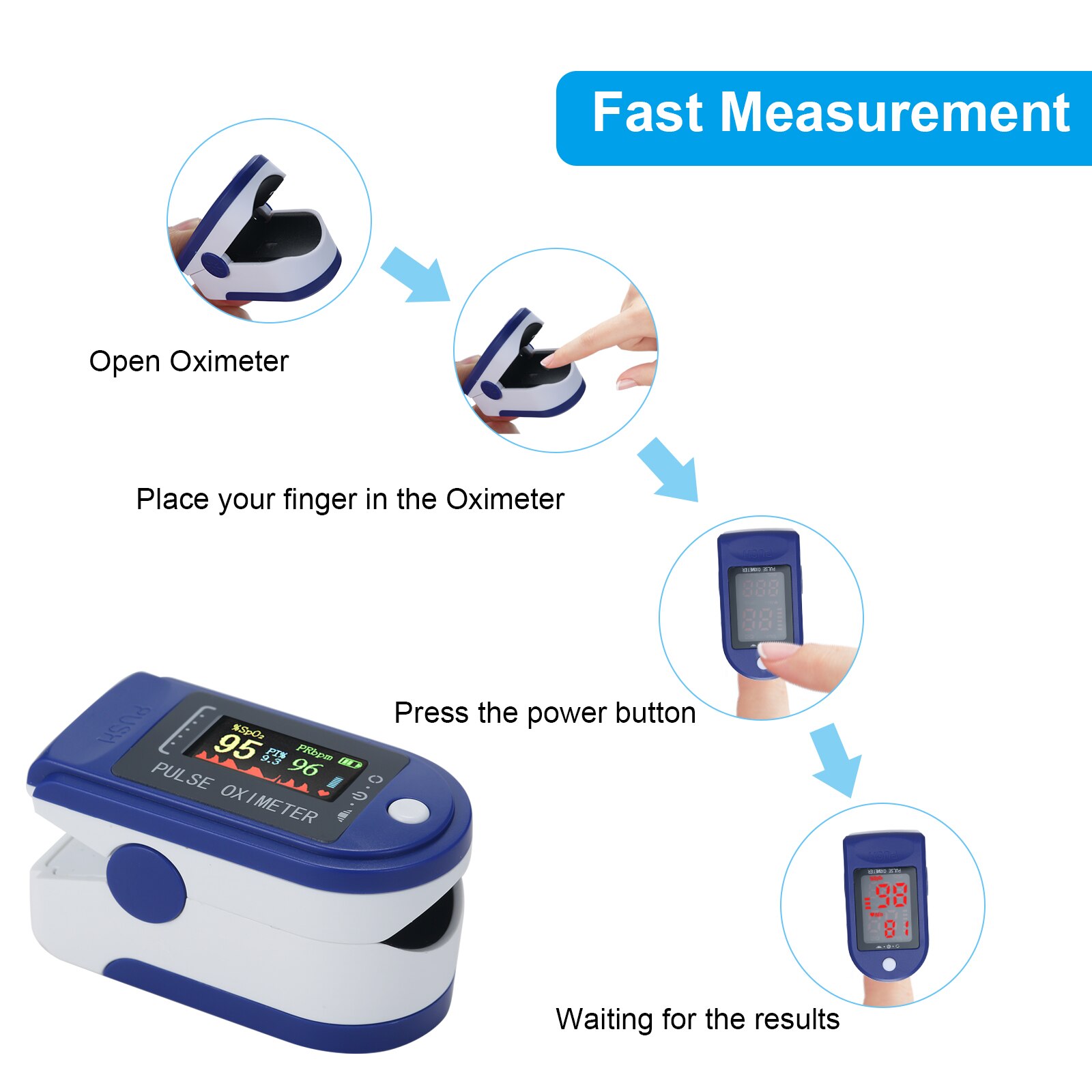 Finger Oximeter Digital Fingertip Pulse Oximeter Blood Oxygen Saturation Meter Finger SPO2 PR Heart Rate Monitor Health Care