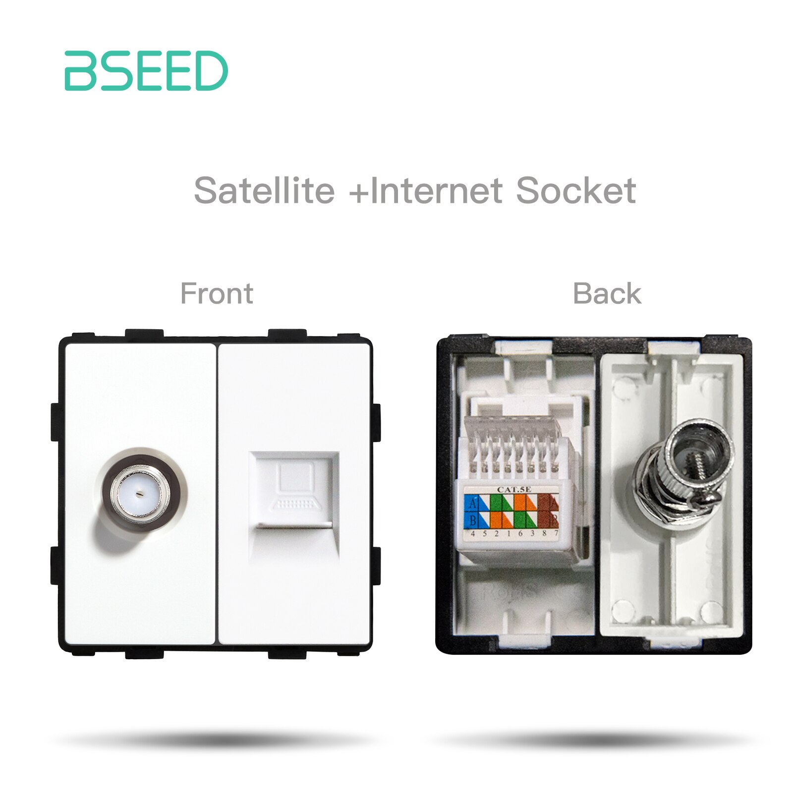 BSEED Wall Light Switches Parts White Glass Frames USB Sockets Function Module DIY EU CAT5 TV Sockets Power ST TEL Outlet Parts: ST CAT5 Part