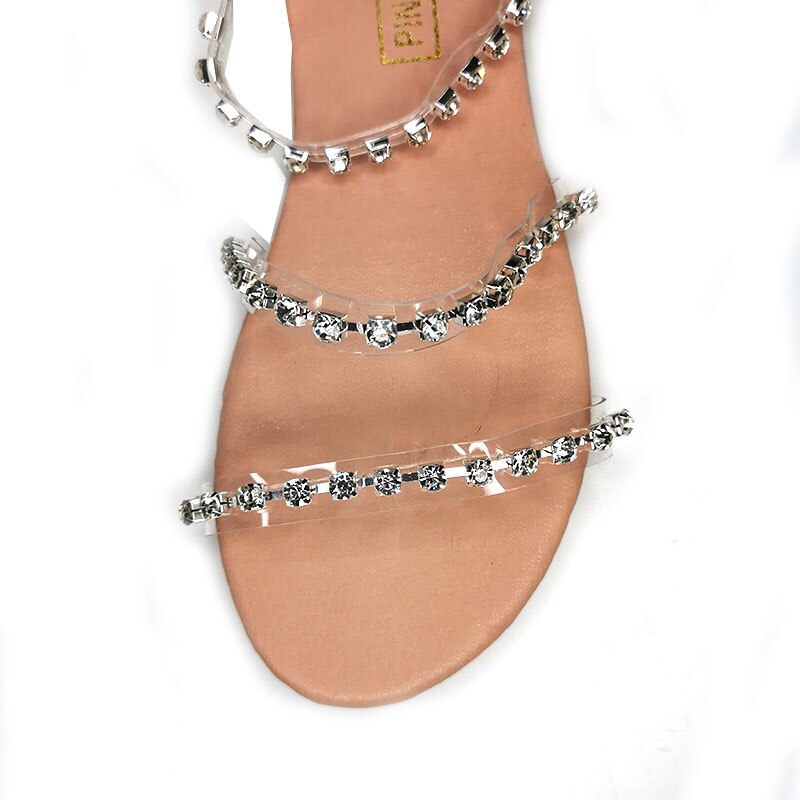 Plus size fest bryllup kvinder sandaler lyse diamanter gennemsigtige spænder damer sommersko bling rhinestone sandalias mujer