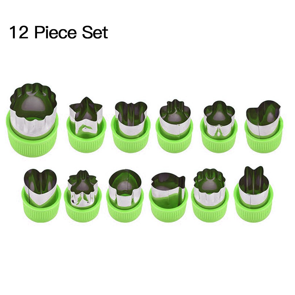12pcs Stainless Steel Biscuite Mold Vegetable Shape sculpture Tools with Detachable Plastic Shell Green: Purple
