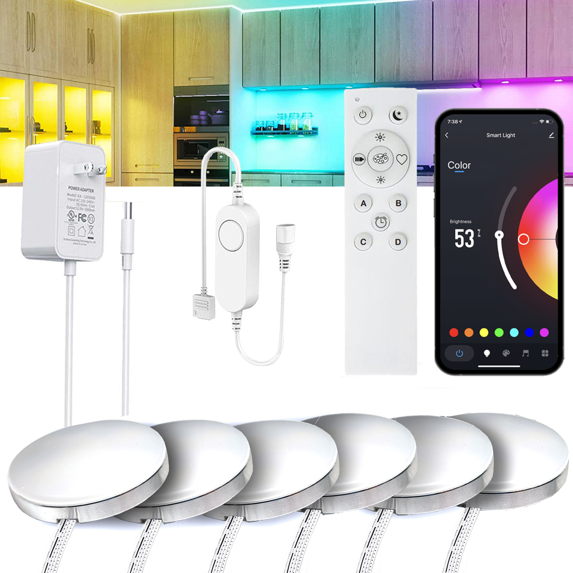 Kit rond en aluminium LED pour cuisine, lumière WiFi RGB, Alexa, Google Assistant, application avec télécommande RF 2.4G, synchronisation musicale, variable